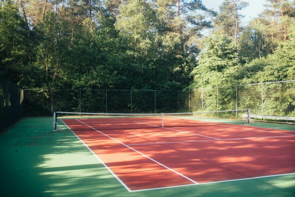 Summer tennis outfit on a sunny outdoor court